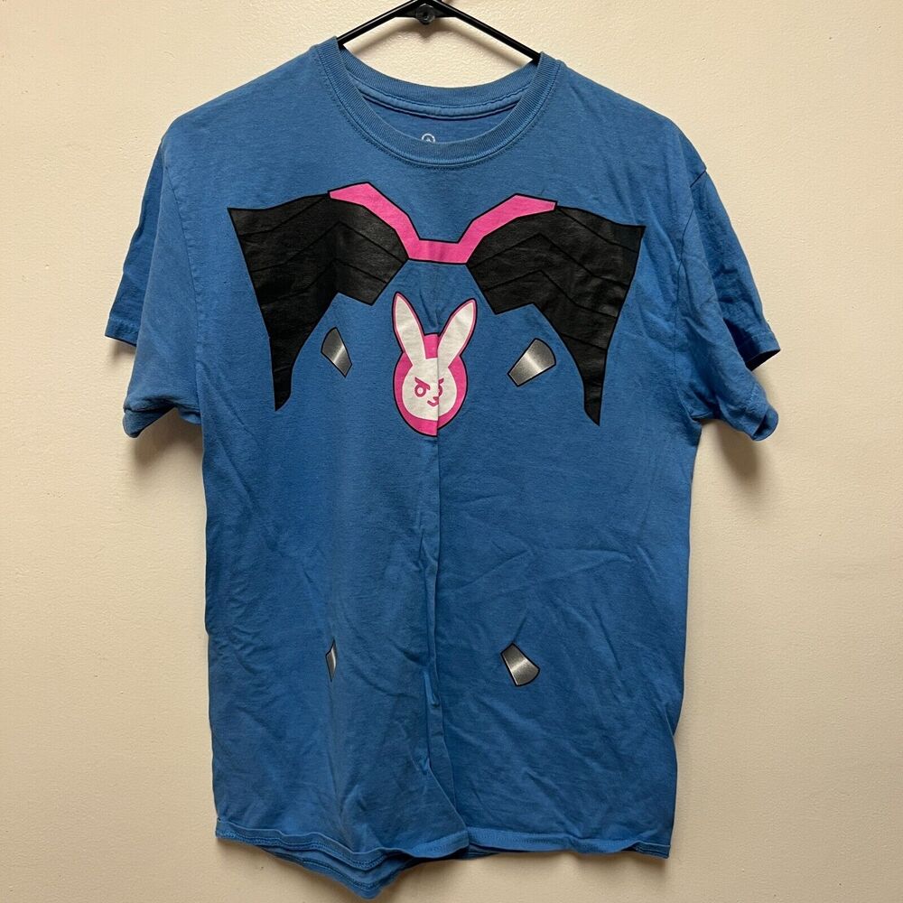 Overwatch D.Va Bunny Mech Blue Pink T-Shirt, Medium